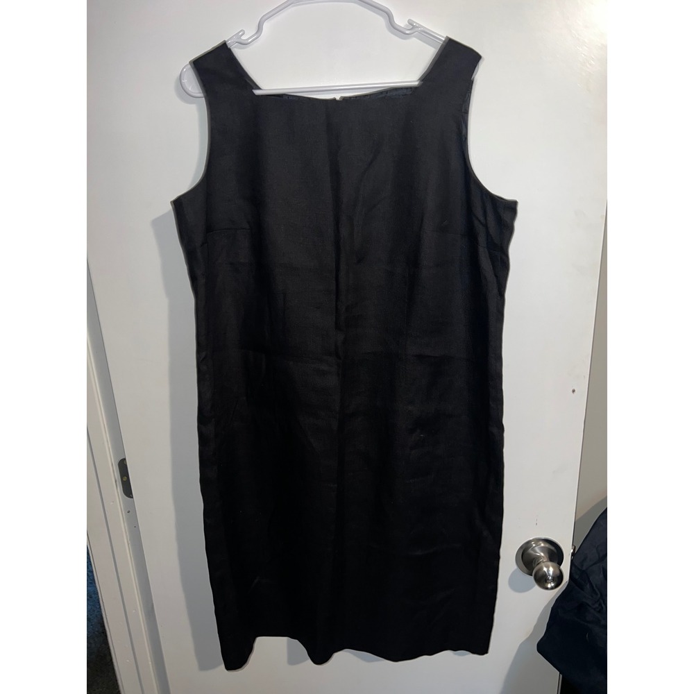 Talbots Woman Black Irish Linen Sleeveless Shift Dress 16W Square Neck Sheath
